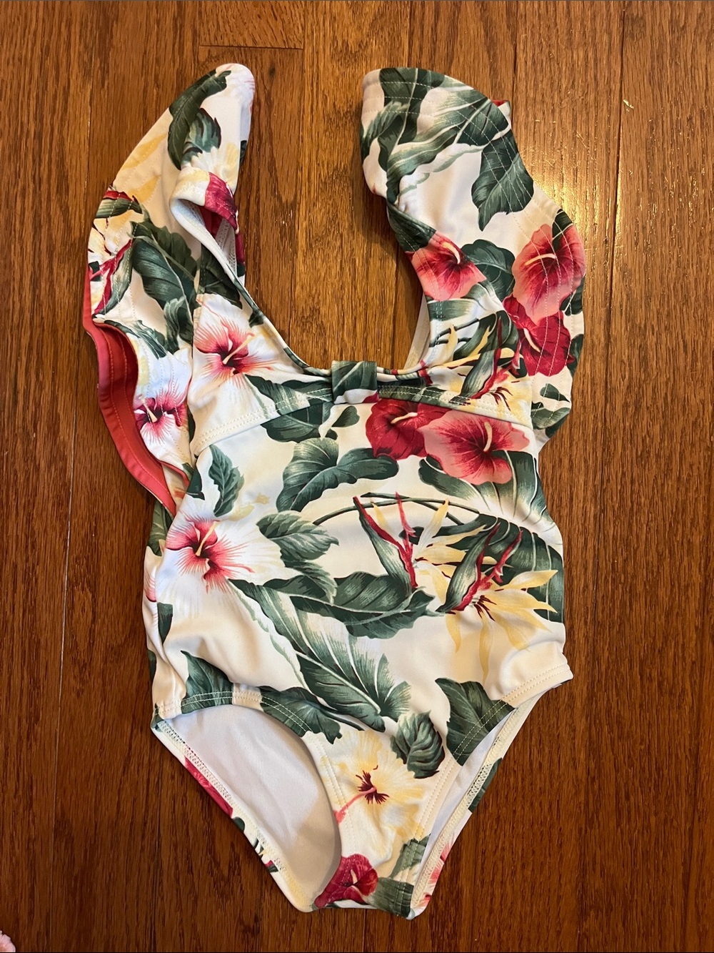 Janie and Jack Tropical Floral One-Piece Swimsuit in Green, Red, Yellow